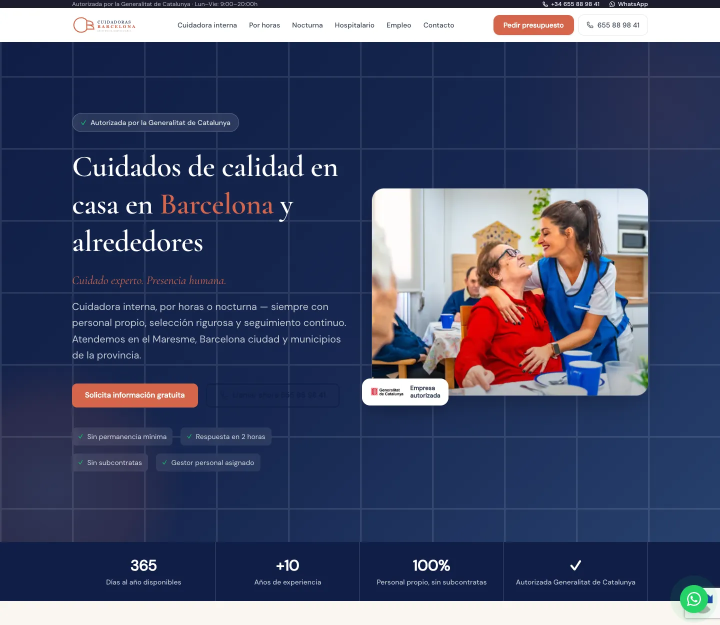 Web de Cuidadoras Barcelona creada por Creaar