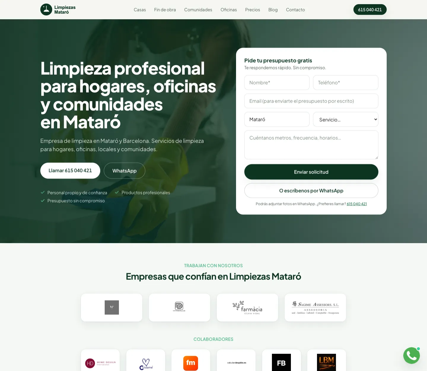 Web de Limpiezas Mataró creada por Creaar