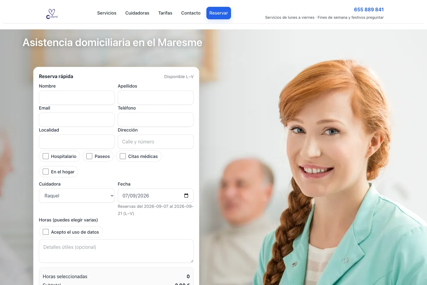 Portada de la web de Cuídame, desarrollada por Creaar