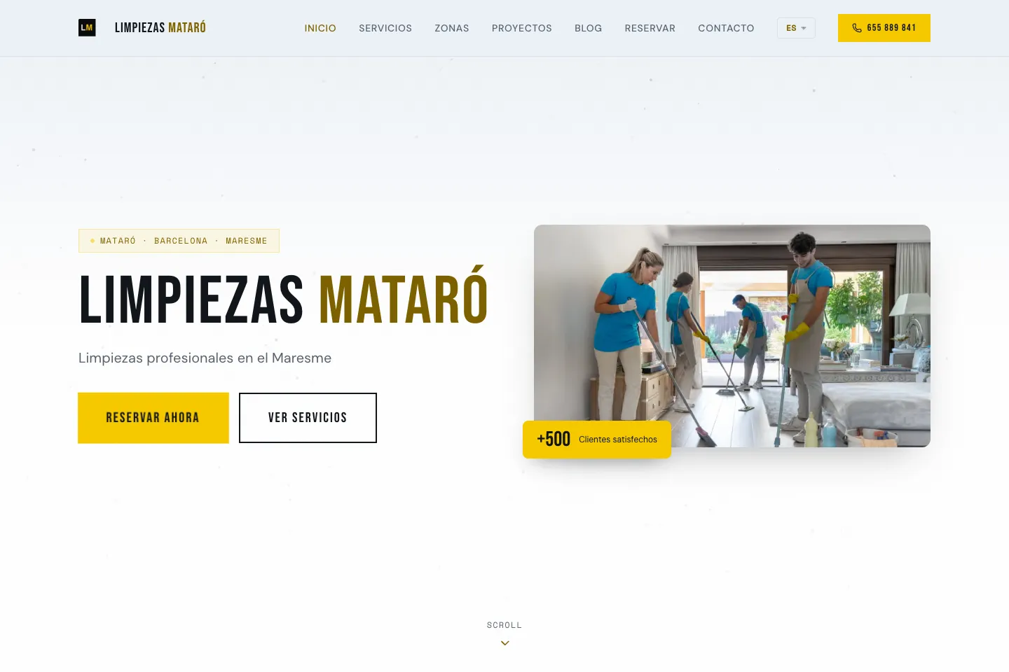 Portada de la web de Limpiezas Mataró, desarrollada por Creaar